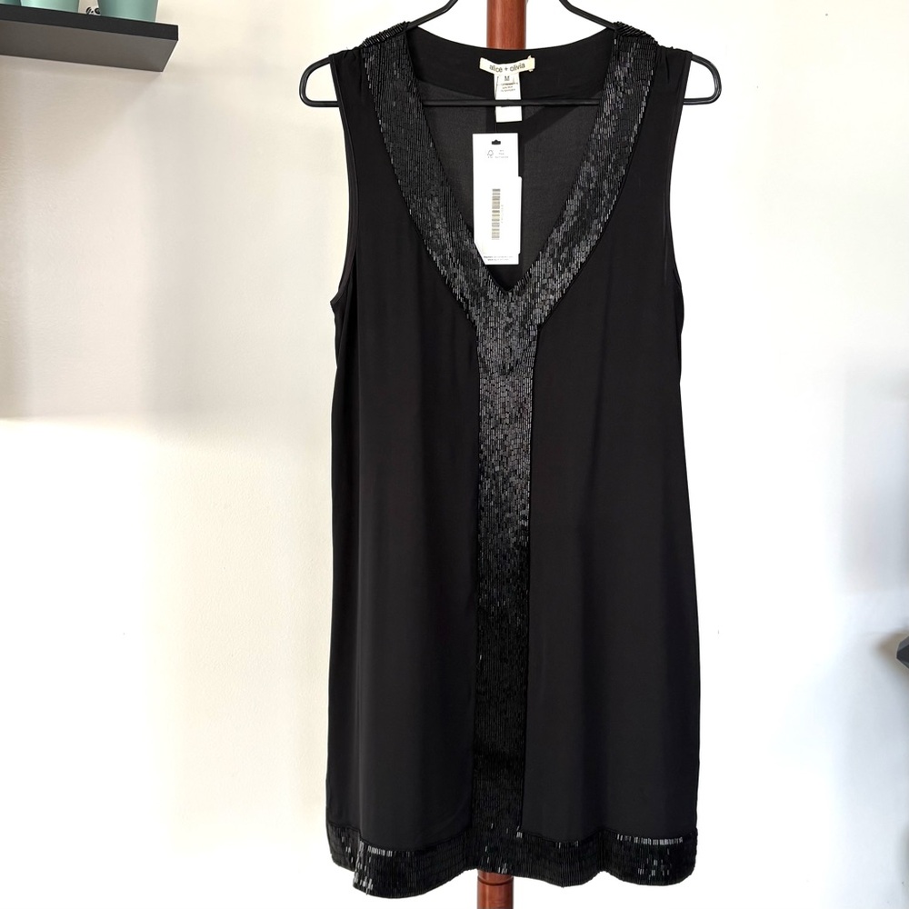 Alice + Olivia Black V-Neck Top with Sequin Detail